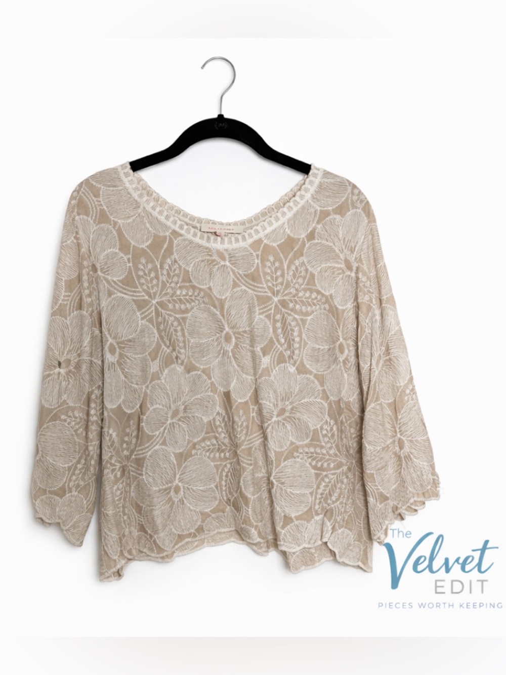 Solitaire Embroidered Sheer Floral Blouse Size Large Boho Lace Top